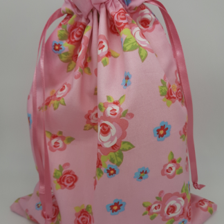 Drawstring bag - pink background, pink flowers