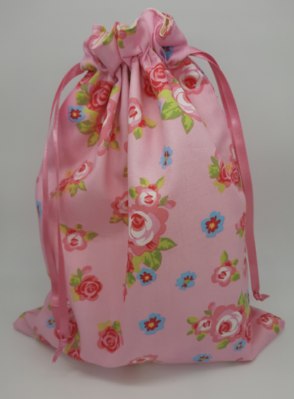 Drawstring bag - pink background, pink flowers